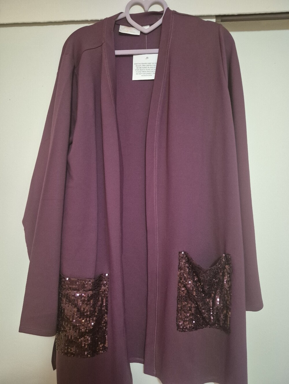 Sequin Pocket Open Cardigan - Mauve
